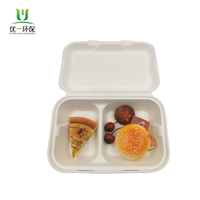 Vaisselle jetable, vente en gros, micro-ondes 100%, sachet de canne à sucre écologique, biodégradable, boîte à déjeuner à clapet