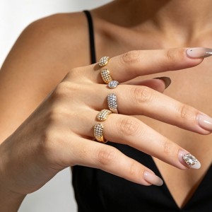Open Cuff <b>Ring</b> 18K Gold Plated Stainless Steel Pave Cubic Zirconia Stackable <b>Statement</b> <b>Ring</b> for Women - Product Image 5
