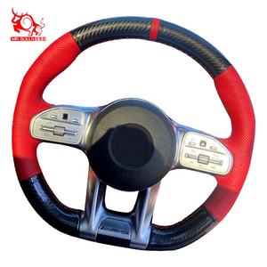 Funda de Volante de Coche de Cuero <span class=keywords><strong>Rojo</strong></span> y Fibra de Carbono DIY para Mercedes Benz AMG GT A35 A45 S AMG 4Matic 2020 - Product Image 2