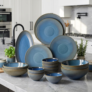 Bone China Nordic Wind Design Underglazed <b>Microwave</b> Dishwasher & Oven Safe Large Soup/Noodle Bowls & Plates <b>Set</b> Utensils Kit - Product Image 5