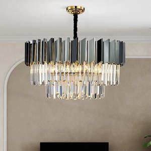 Lustres noirs de luxe de restaurant de lumières pendantes modernes rectangulaires s'allumant avec le cristal - Product Image 2