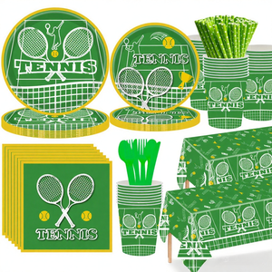 Ensemble de vaisselle jetable en plastique imperméable sur le thème du court de <span class=keywords><strong>tennis</strong></span> pour événements sportifs, comprenant assiettes et serviettes, 137x274cm, pour fête - Product Image 1