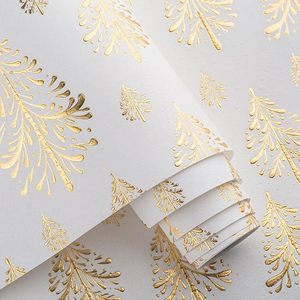 Papel de Regalo Navideño Kraft Blanco con Árbol de Navidad en Relieve 3D Dorado y Bosques, Papel para Envolver Regalos - Product Image 2