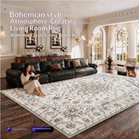 Karpet Bohemian Ruang Tamu Dekoratif, Karpet Kamar Tidur Samping Tempat Tidur, Penutup Lantai, Seperti Kasmir, Dapat Dicuci Mesin, Dapat Dilipat, Dapat Dibersihkan dengan Vacuum