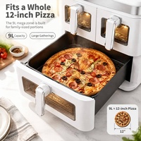 Friteuse à Air Numérique Double Air Fryer Four Plus de 15 l Avec Préréglages One-Touch et Fenêtre Visible