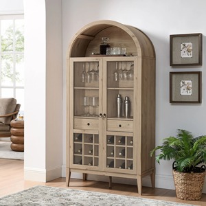 Mobile Bar Alto ad Arco in Stile Rustico <span class=keywords><strong>con</strong></span> Finitura Laminata Effetto Legno, Lusso per <span class=keywords><strong>Soggiorno</strong></span>, Sala da Pranzo, <span class=keywords><strong>Cucina</strong></span> - Vendita all'Ingrosso - Product Image 1