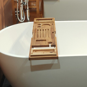 Estante de madera para bañera, 70x105x22cm, madera de acacia, almacenamiento expandible para libros, tabletas, teléfonos, tazas, uso en el baño - Product Image 1