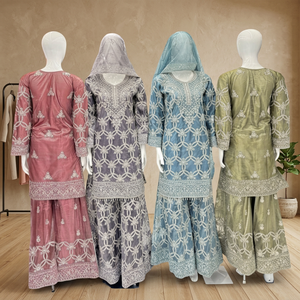 Nouvelle collection ZAID : Ensemble Gharara pakistanais pour femme, broderie lourde, travail de miroirs, manches longues, respirant et durable - Product Image 5