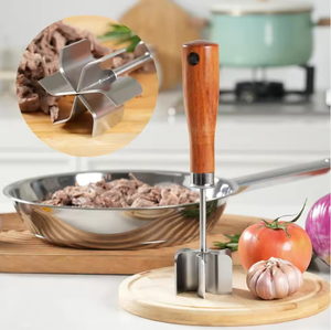 Hachoir à viande en acier inoxydable - Lames robustes à 6 courbes, outils de hachage de viande avec poignées en bois - Product Image 3