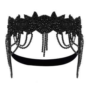 Diadema negra con borlas y cuentas de diamantes de imitación para disfraz de fiesta de los años 20 - Product Image 2