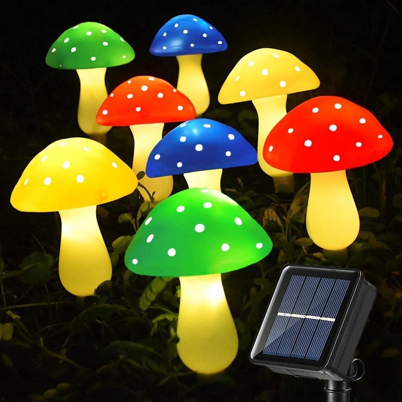 Uplumin IP65 Waterproof LED Solar String Light Mushroom Style Sun-Powered Garden Patio Decoration