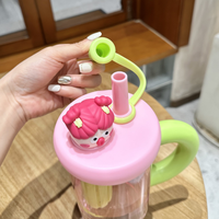 Bouteille d'eau de voyage transparente réutilisable grande capacité 900 ml avec poignée, couvercle et paille pour jus et boissons