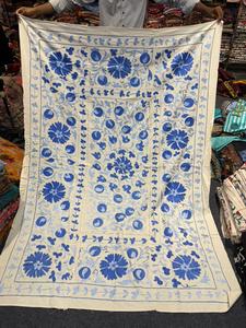 Kashmiri Blue Floral <b>Embroidery</b> Royal Blue Aari Nonwoven Cotton Breathable <b>Fabric</b> Blue Blossom Garden Embroidered Apparel Dress - Product Image 1