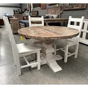 Ensemble de table à manger de style rustique industriel français, bois naturel recyclé, pin vietnamien, acacia, chêne avec chaise - Product Image 6