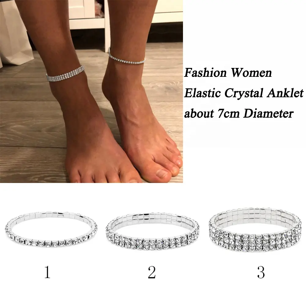 Women Sexy Clear Shining Elastic Anklet Feet Jewelry Bracelets Gift Barefoot Chain Party Stone Wedding Body Metal Charm Jewelry