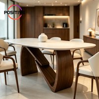 Table à manger rectangulaire moderne, plateau en marbre, base en bois massif, mobilier design du milieu du siècle, hôtel, maison, fabrication directe en usine