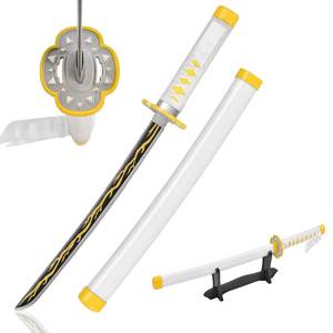 Espada metálica en miniatura sin pulir de <span class=keywords><strong>Zenitsu</strong></span> Agatsuma del anime japonés "Demon Slayer" de 45 cm con funda. - Product Image 1