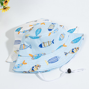 <span class=keywords><strong>Chapeau</strong></span> Bob de Haute Qualité avec Imprimé Mignon de Poisson et Dinosaure, Sangle Réglable, Protection Solaire Extérieure, Respirant, pour Enfants - Product Image 3