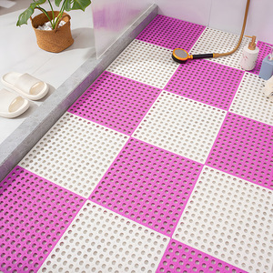 Tapis de douche antidérapant en PVC, motif géométrique carré, tapis de bain pour salle de bain, drainage, rose, blanc, gris, bleu, vert, jaune, design moderne - Product Image 1