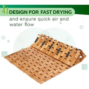 Natural Bamboo Wood <b>Bath</b> Mat Large <b>Foldable</b> <b>Bath</b> Mat Shower Mat - Product Image 4