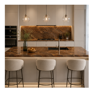 Dalle de marbre brun Rain Forest aux tons chauds, veinage naturel ressemblant à une racine, pour murs, sols et comptoirs intérieurs de luxe - Product Image 1