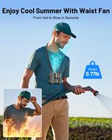 Ventilateur portable de ceinture 5 vitesses USB-C, batterie Li-Polymère, autonomie 40H, flux d'air puissant 16000 tr/min, pour extérieur, haut-parleur, lampe torche 12W