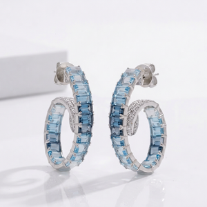 Blue <b>Emerald</b> Cut Hoop Earrings Claw <b>Set</b> Fine Dangle Earrings Statement <b>Jewelry</b> for Party Wedding - Product Image 1