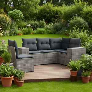 Ensemble de canapés de jardin en rotin gris 4 places, résistant aux intempéries, mobilier d'extérieur au design contemporain - Product Image 2