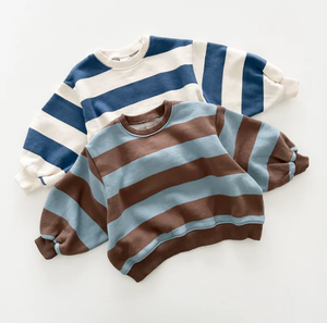 Felpa Oversize a Righe in Spugna Francese per Neonati e Bambini, Top Pullover, <span class=keywords><strong>Abbigliamento</strong></span> per Bambini - Product Image 1