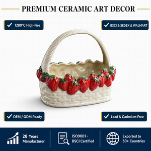 Cestini di frutta in ceramica di fragole più venduti per decorazioni natalizie e contenitori per pane versatili - Product Image 1
