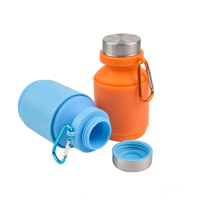 Bouteille d'eau en silicone pliable de 550 ml sans BPA avec anneau central, tasse souple en silicone, anti-fuite, réutilisable, pour le sport