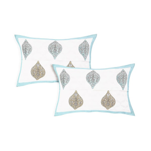 Parure de lit de luxe en coton blanc imprimé à la main motif floral, style indien, avec taies d'oreiller, pour lits Queen et King, fabrication artisanale, couvre-lit bohème - Product Image 2
