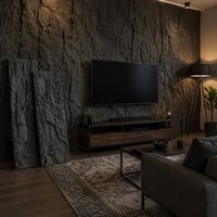 Revêtement mural moderne en panneaux de pierre PU noir charbon légers, texture 3D imitation roche, écologique, pour la maison, l'hôpital, l'hôtel