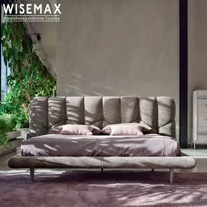 WISEMAX furnitur Modern Nordik Villa solid bingkai kayu tempat tidur Set spons kain pelapis tempat tidur bingkai Raja ukuran Ratu