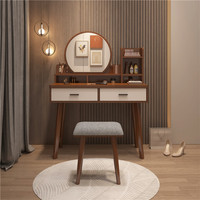 Ensemble coiffeuse de luxe moderne nordique pour chambre à coucher avec miroir lumineux et tiroirs, en bois massif, design en forme de L pour coin de chambre, blanc