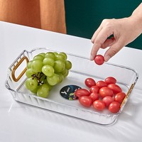 Vente en gros de plateaux de service en plastique pour animaux de compagnie avec poignée dorée de luxe ensemble de fruits dessert cuisine restaurant plats de dîner assiettes élégantes