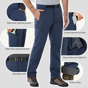 Pantalon de neige pour homme doublé en polaire, chaud, softshell, isolé, coupe-vent, imperméable, 4 poches zippées - Product Image 5