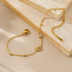 Fashion Charm Bracelet Gold Plated Evil Eye Design Bezel Set Crystal Chain Jewelry Gift For Women - Product Image 3