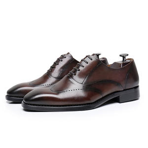 Chaussures habillées formelles pour hommes en cuir véritable italien, bout rond à la mode, lacets, chaussures Oxford britanniques - Product Image 5