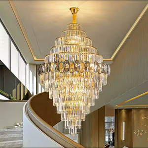 Lámpara colgante de moda Escalera Hotel Villa Sala de estar Escalera Candelabros de cristal grandes de oro de lujo - Product Image 1