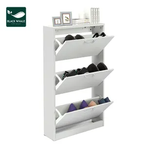خزانة أحذية بيضاء ضيقة من الخشب قابلة للطي 3 طوابق منظمة للمنزل الشقة رف حذاء رفوف حديثة خزانة أحذية