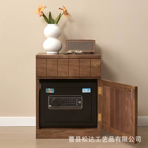 Modern <b>minimalist</b> wooden <b>bedside</b> <b>table</b>, suitable for home use, can hold a safe or security locker, solid wood double-layer - Product Image 3