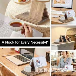 Wooden Triangular <b>Bookend</b> With Coaster Solid Wood Reading Stand Desk Organizer For Books And Phone Burnt Color - Product Image 4
