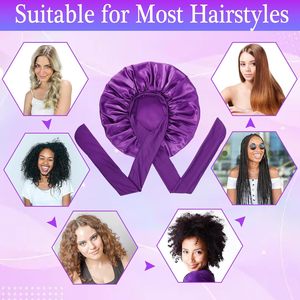 IStapromo Gorro de Dormir con Correa, Color Sólido, de Seda Artificial, para Belleza y Cuidado del Cabello, Pañuelo para la Cabeza con Borde Ancho - Product Image 5