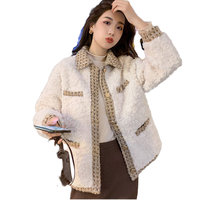 Nouvelle mode : Manteau d'hiver en laine pour femme, chaud et épais, cardigan à boutons, veste décontractée en polaire avec fourrure de laine d'agneau