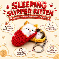 Porte-clés en peluche chat endormi, mignon, personnalisé, type animal en peluche, jouets, poupées chaton en forme de pantoufle tricotée, breloques pour sac à dos pour les amoureux des chats