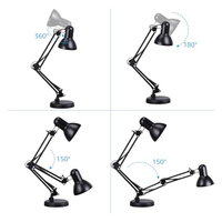 Lampe de bureau LED en métal avec pince, bras articulé, col de cygne réglable, lumière à clip, fonctionne sur piles, pour chambre, maison, bureau, lecture