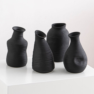 Black Rustic Farmhouse Style Small Ceramic Vase With Hydroponic Function for Living Room Desktop Dried Fresh <b>Flower</b> <b>Display</b> - Product Image 4