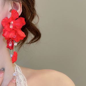 Glass Fabric <b>Flower</b> Tassel Earrings Super fairy <b>Sweet</b> Versatile Earrings Luxury High-end Earrings - Product Image 2