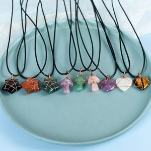 Natural Crystal <strong>Stone</strong> Star, Heart, Mushroom <strong>Jade</strong> Pendant Handmade Wire-wrapped Jewelry - Product Image 2